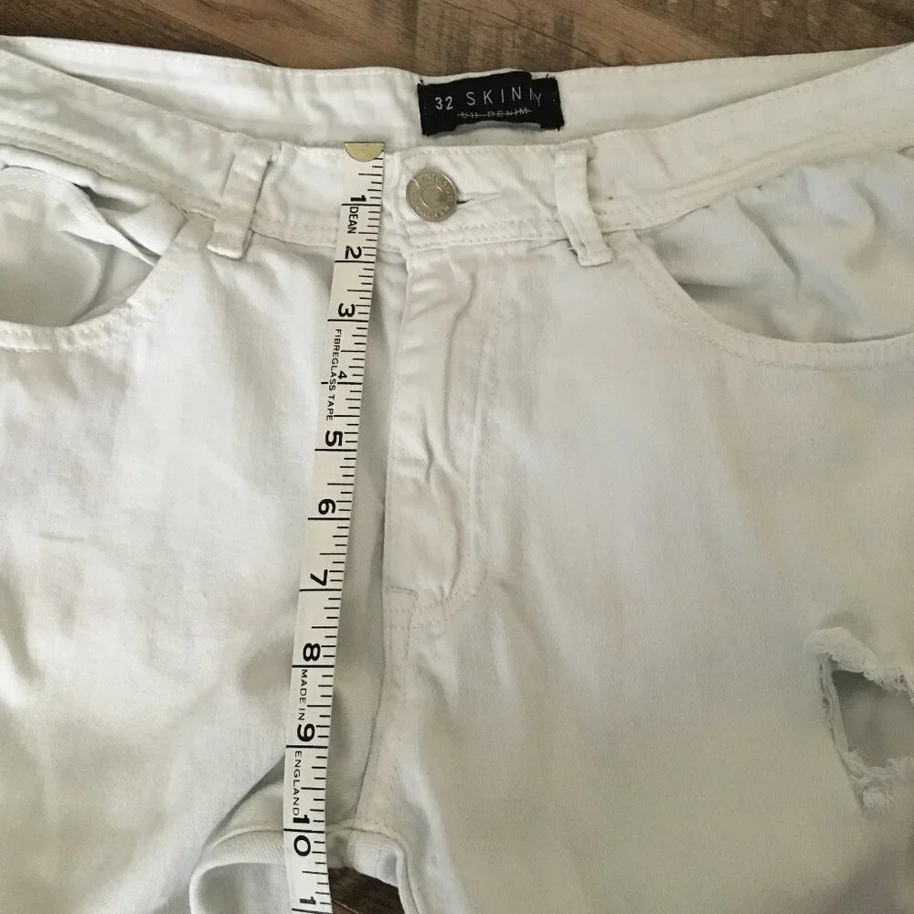 Uh Denim White Distressed Pintuck Stretch Skinny Jeans Size 32 - Picture 14 of 16